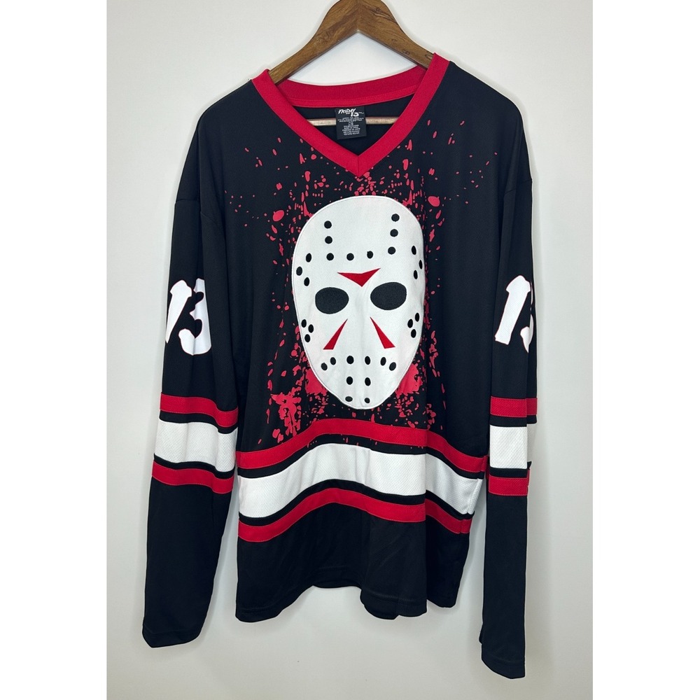 Friday the 13th Jason Voorhees Hockey Jersey Black Red Large 13 Horror Movie - Picture 2 of 10